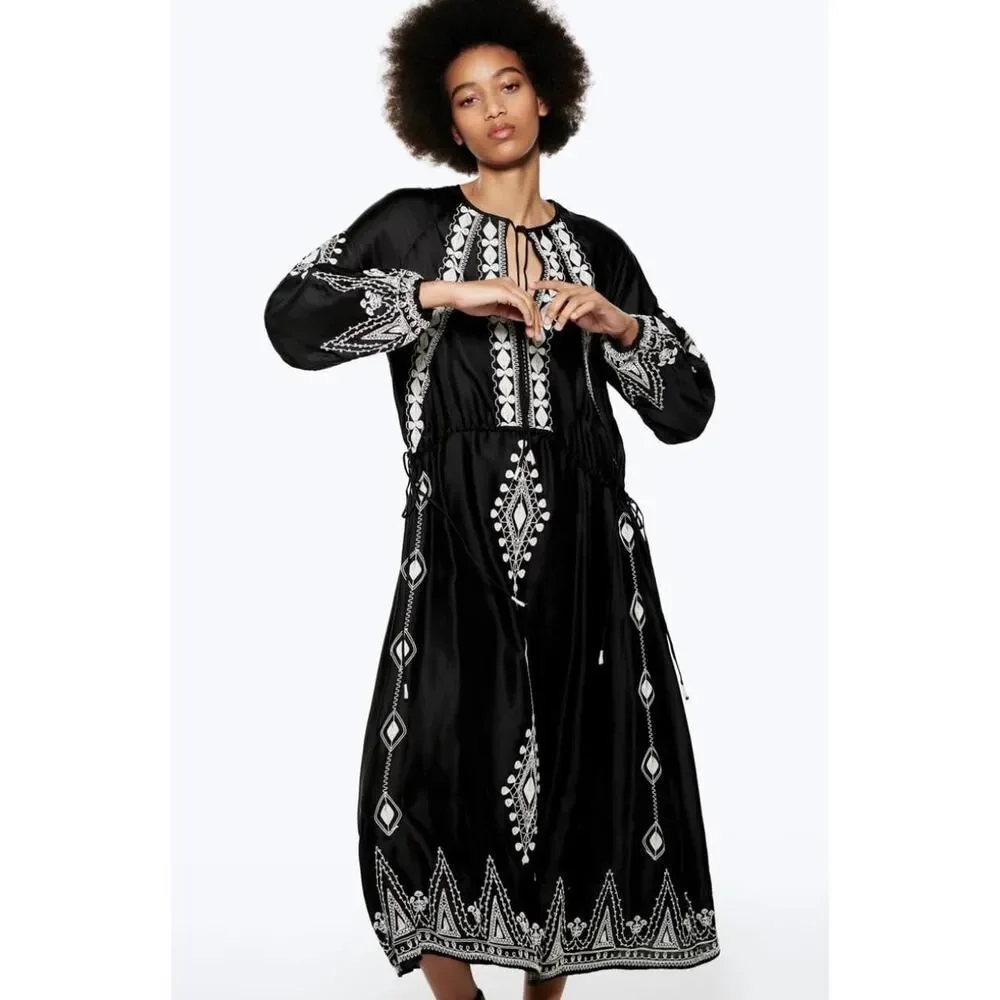 Zara Embroidered Dress Limited Edition New Black - Picture 8 of 14